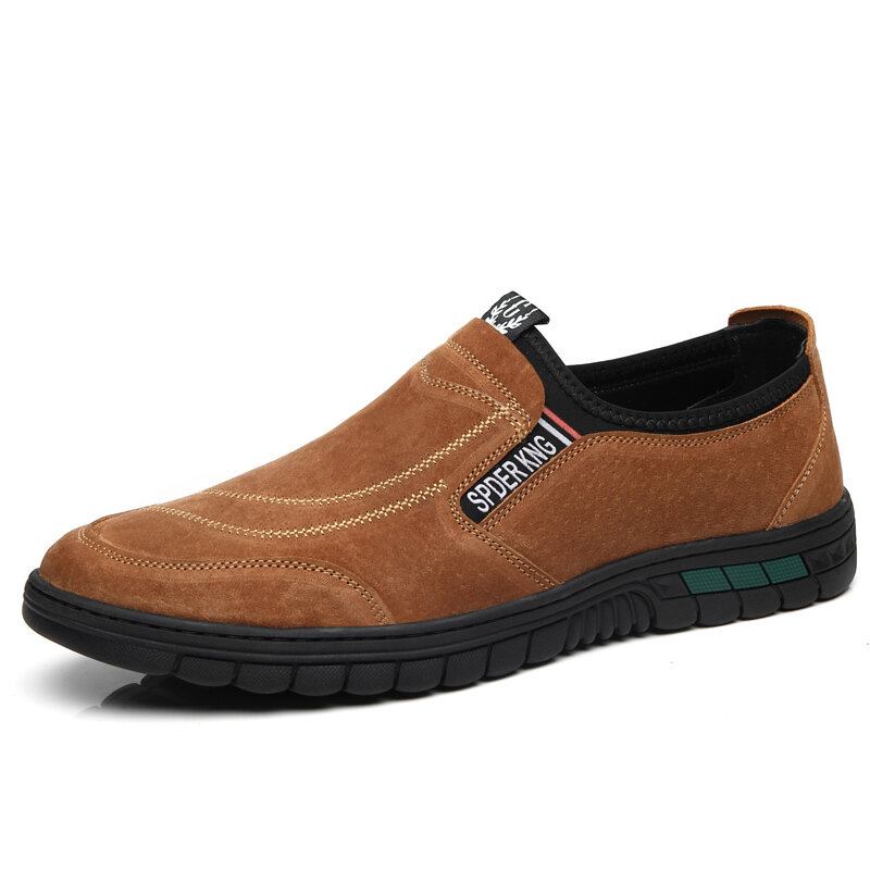 Mænd Comfy Pigskin Lædersting Skridsikker Rund Tå Lazy Slip-on Loafers Sko