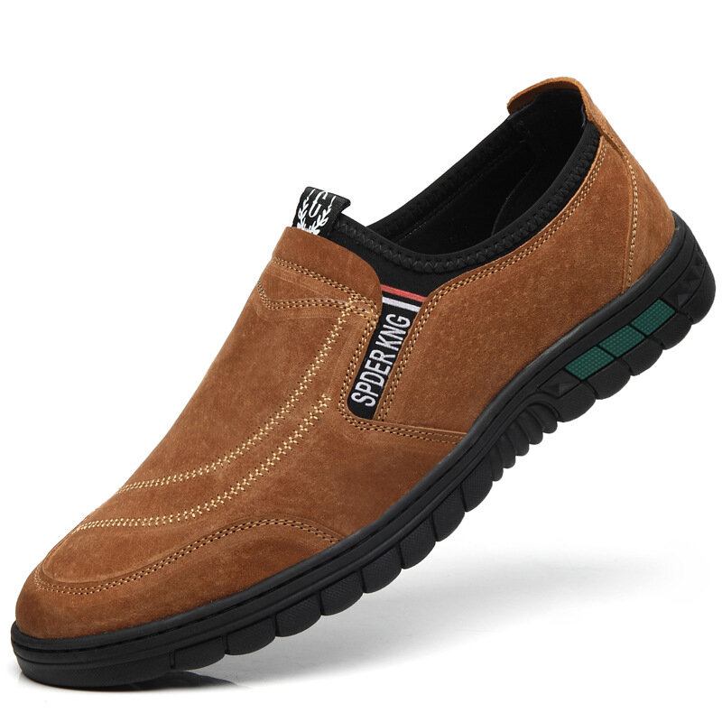 Mænd Comfy Pigskin Lædersting Skridsikker Rund Tå Lazy Slip-on Loafers Sko