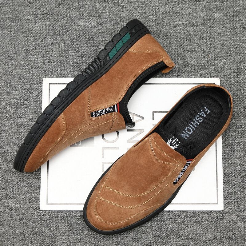 Mænd Comfy Pigskin Lædersting Skridsikker Rund Tå Lazy Slip-on Loafers Sko