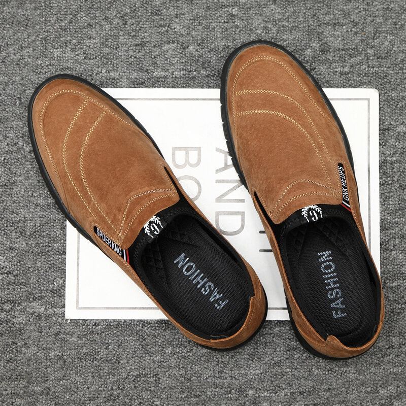 Mænd Comfy Pigskin Lædersting Skridsikker Rund Tå Lazy Slip-on Loafers Sko