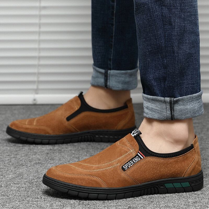 Mænd Comfy Pigskin Lædersting Skridsikker Rund Tå Lazy Slip-on Loafers Sko