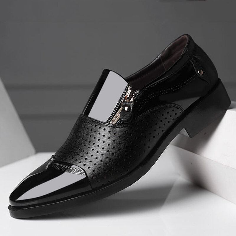 Mænd Læder Udhulet Åndbar Blød Sål Slip On Casual Oxford Business Sko