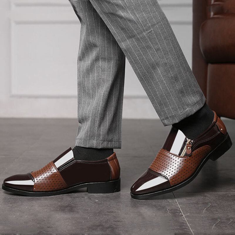 Mænd Læder Udhulet Åndbar Blød Sål Slip On Casual Oxford Business Sko