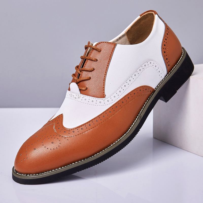 Mænd Læder Vintage Brogue Graveret Britisk Snøre Business Dress Sko