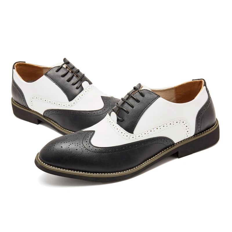 Mænd Læder Vintage Brogue Graveret Britisk Snøre Business Dress Sko