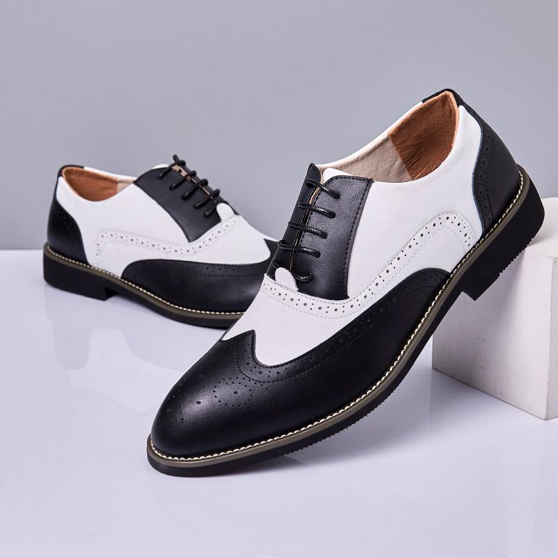 Mænd Læder Vintage Brogue Graveret Britisk Snøre Business Dress Sko