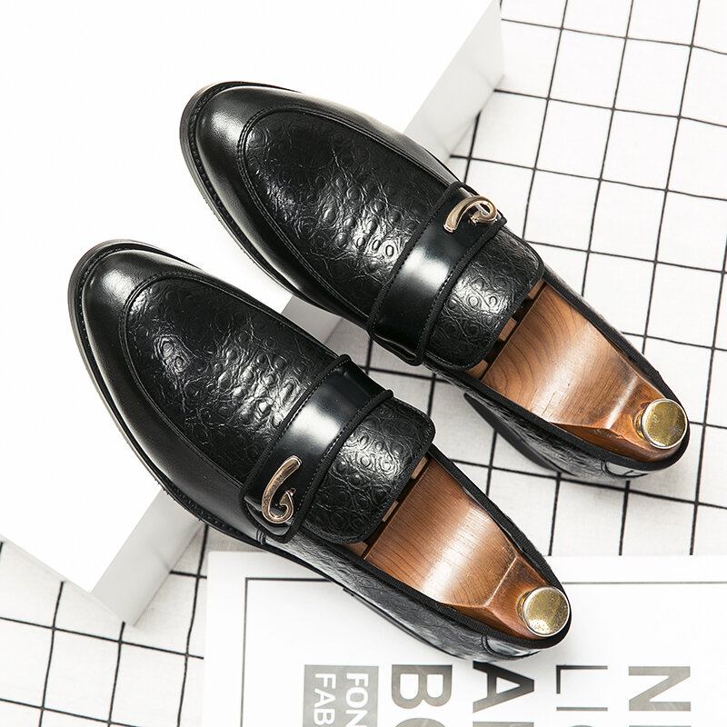 Mænd Retro Metal Splejsning Læder Behagelige Slip On Business Casual Skåne Sko