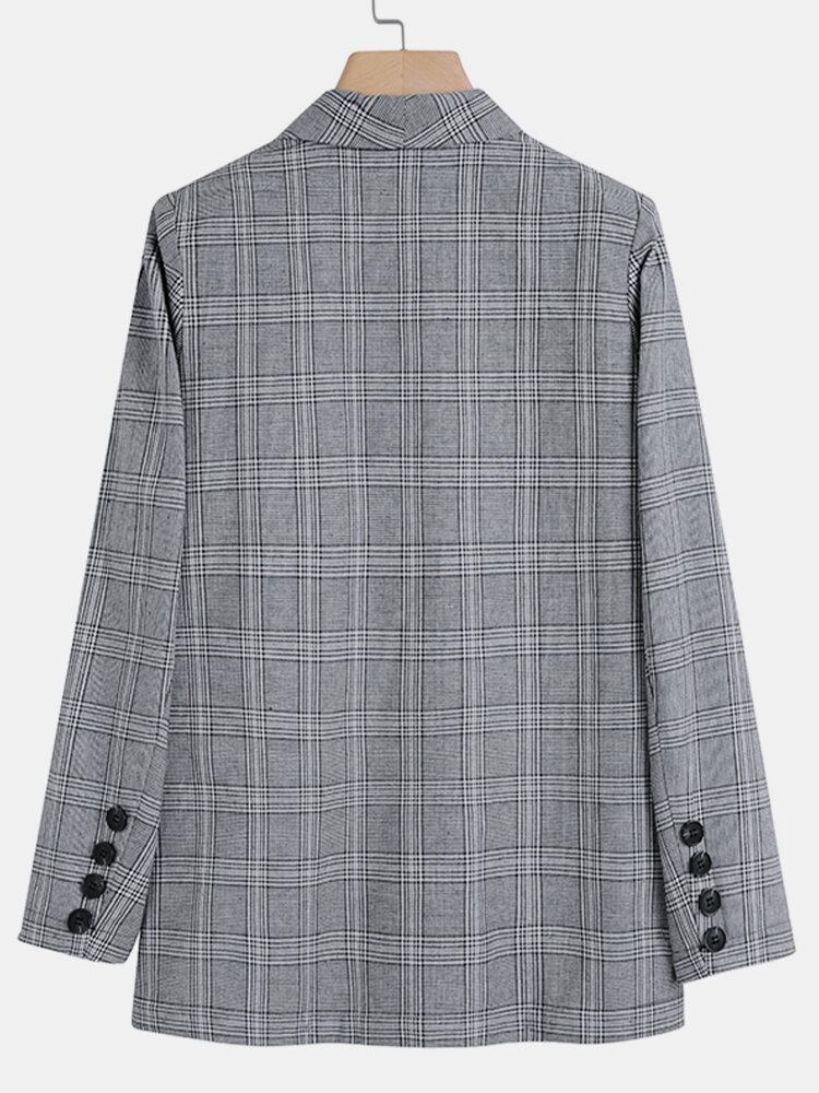 Dame Plaid Dobbeltradet Revers Casual Langærmede Tynde Blazere