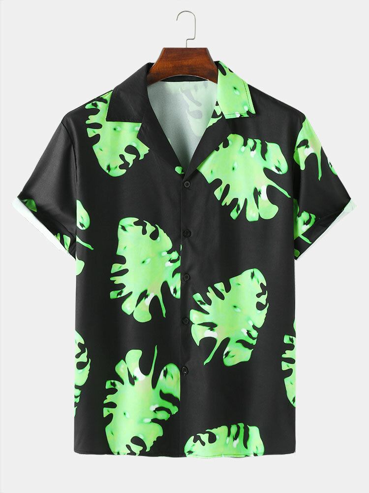 Casual Leaf Mønstrede Camp Collar-skjorter Til Mænd