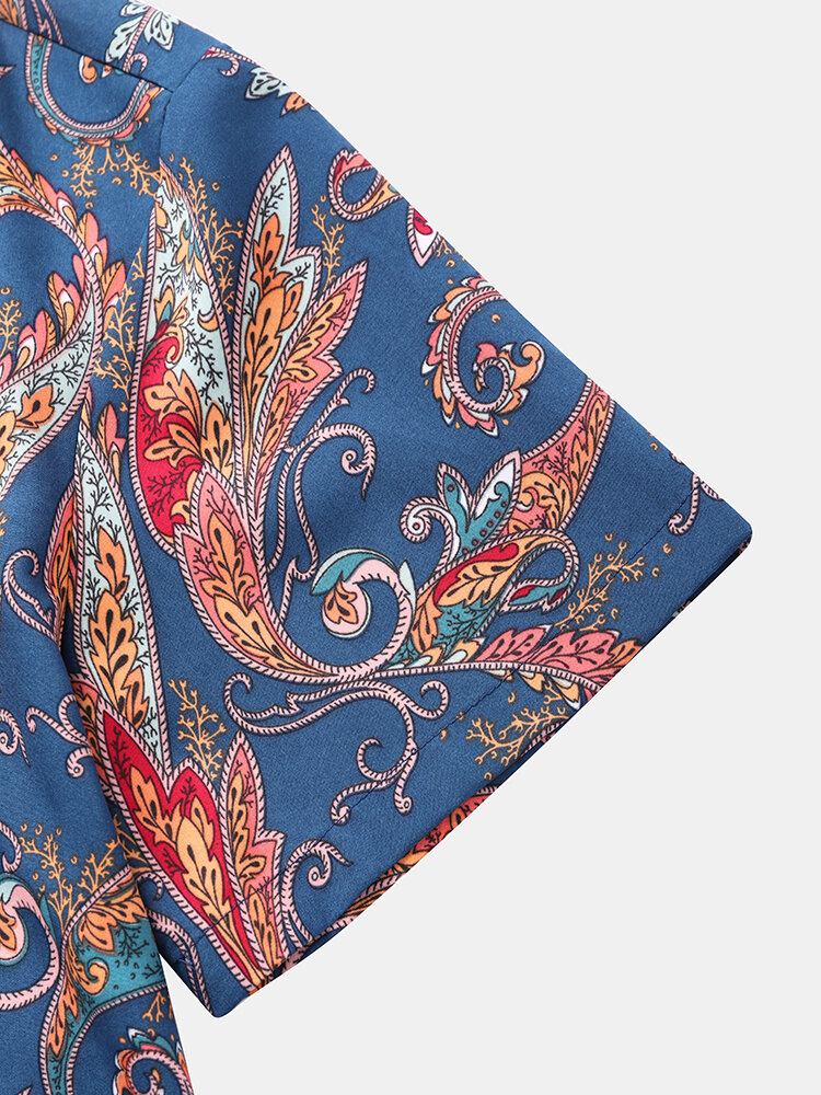 Etnisk Paisley-print Patchwork Kortærmede Skjorter Med Revers