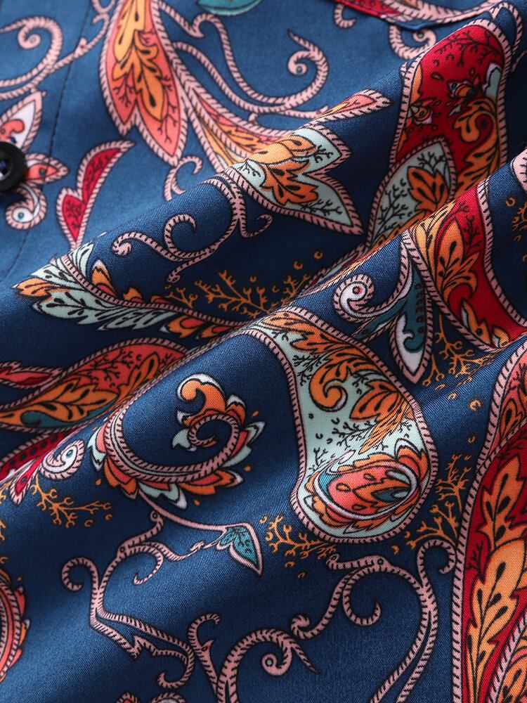 Etnisk Paisley-print Patchwork Kortærmede Skjorter Med Revers