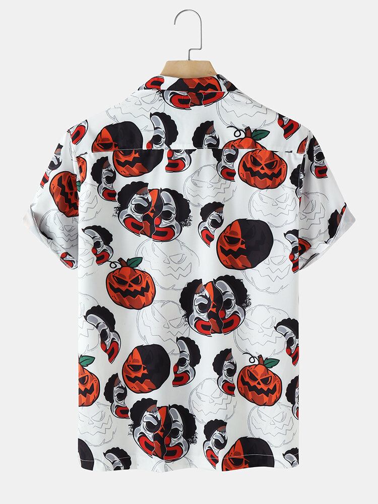 Funny Pumpkin Print Revere Collar Skjorter Til Mænd