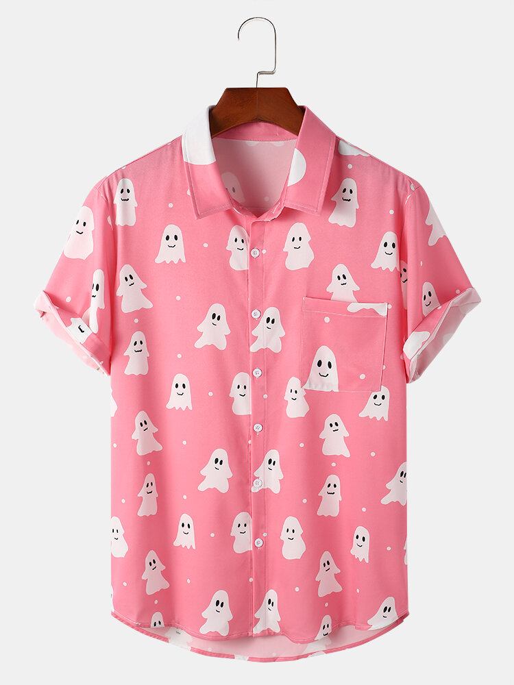 Ghost Cartoon Halloween Casual Skjorter Til Mænd