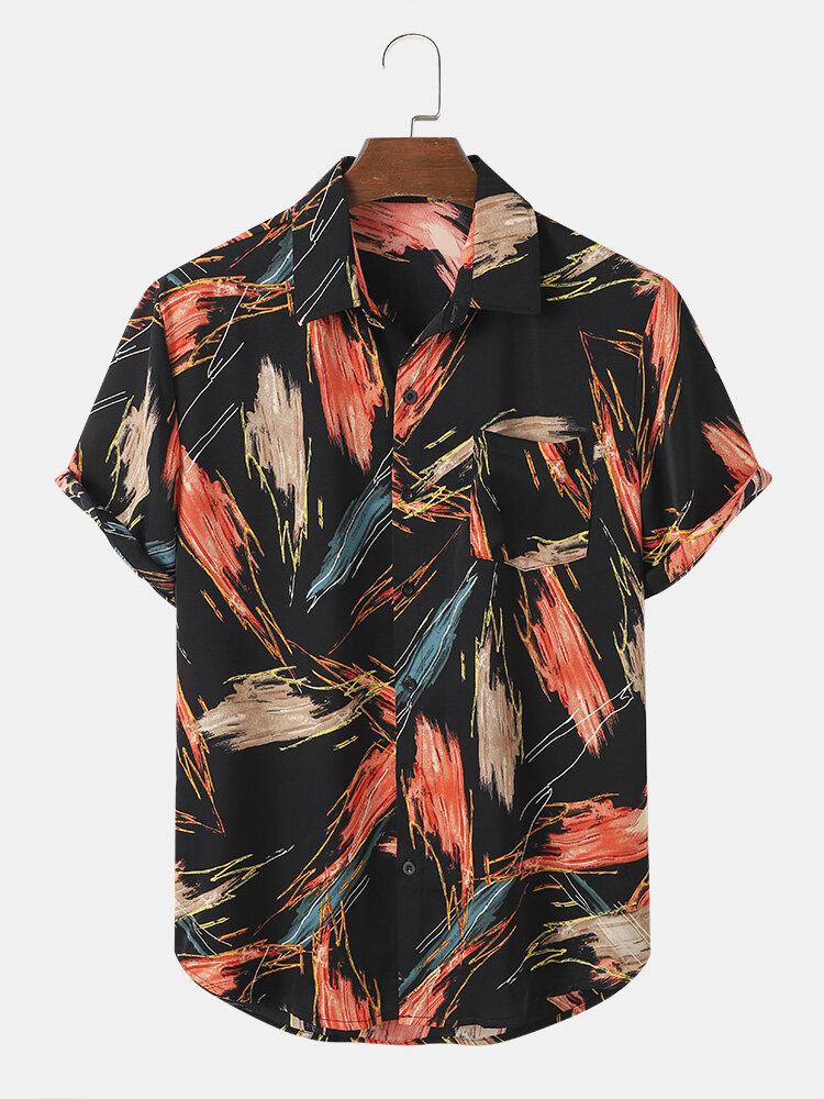 Herre All Over Brush Print Button Up Holiday Kortærmede Skjorter