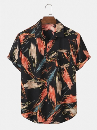 Herre All Over Brush Print Button Up Holiday Kortærmede Skjorter