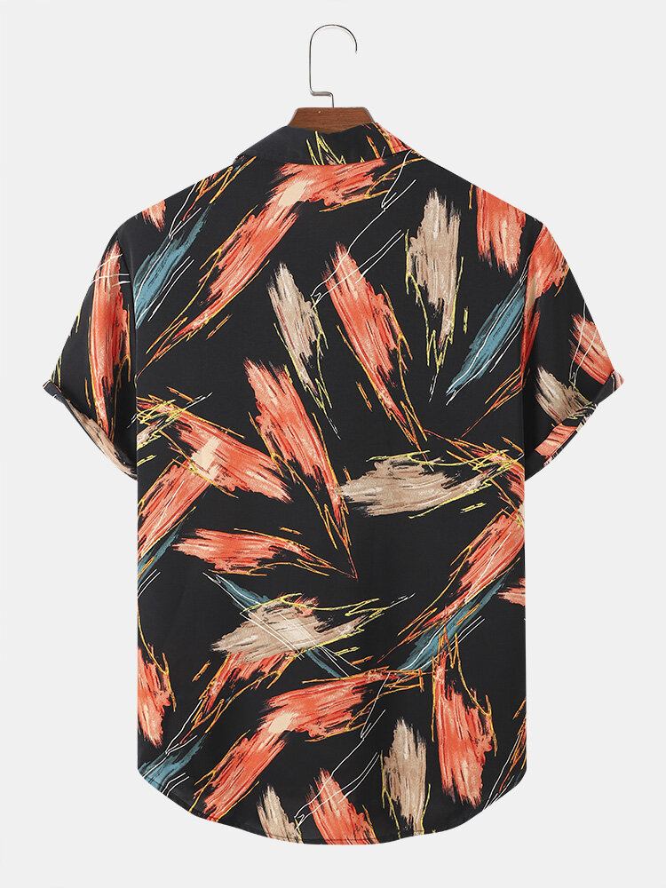 Herre All Over Brush Print Button Up Holiday Kortærmede Skjorter