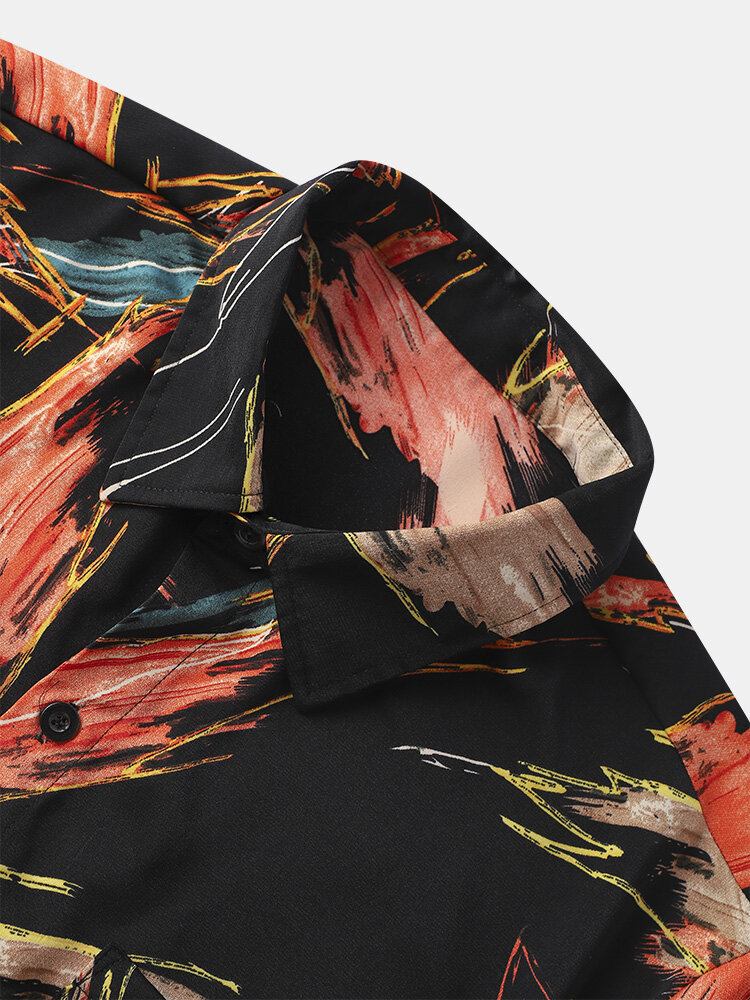 Herre All Over Brush Print Button Up Holiday Kortærmede Skjorter