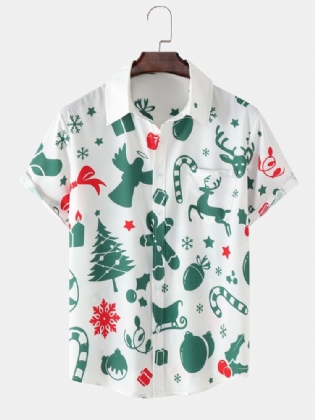 Herre All Over Christmas Element Print Button Up Kortærmede Skjorter