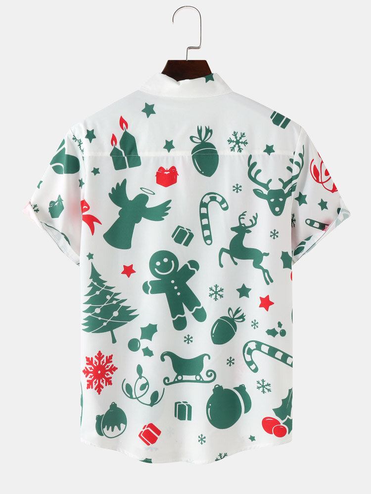 Herre All Over Christmas Element Print Button Up Kortærmede Skjorter