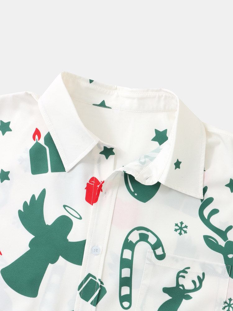 Herre All Over Christmas Element Print Button Up Kortærmede Skjorter