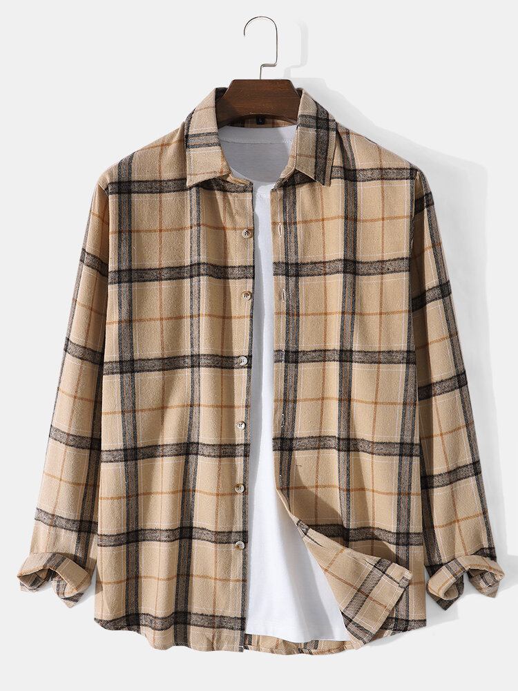 Herre Beige Plaid Essentials Work Button Down Skjorte Med Normal Pasform