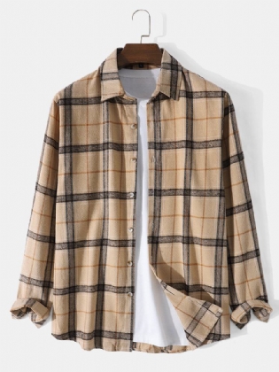 Herre Beige Plaid Essentials Work Button Down Skjorte Med Normal Pasform