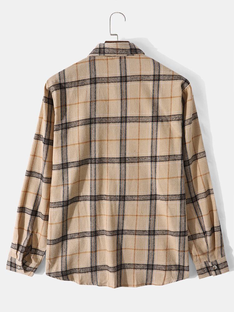 Herre Beige Plaid Essentials Work Button Down Skjorte Med Normal Pasform