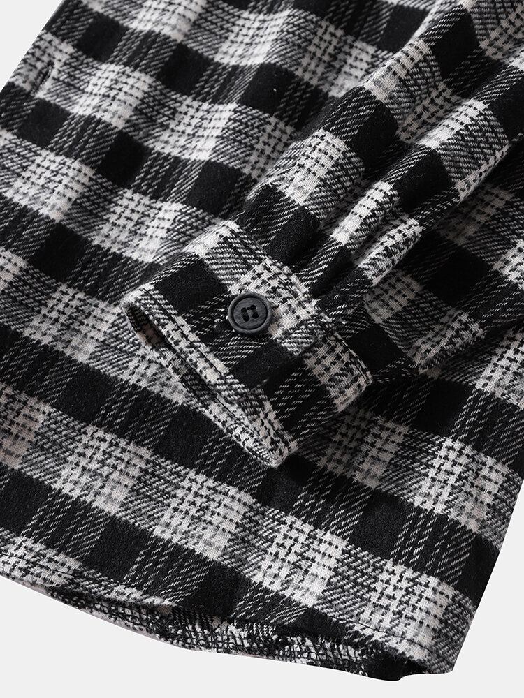 Herre Bomuld Plaid Patchwork Casual Hættetrøje Med Knap