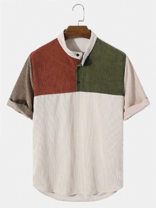 Herre Corduroy Color Block Splejs Henley Skjorter