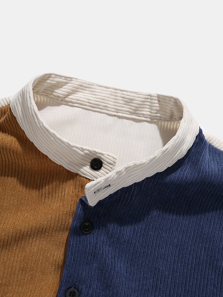 Herre Corduroy Color Block Splejs Henley Skjorter