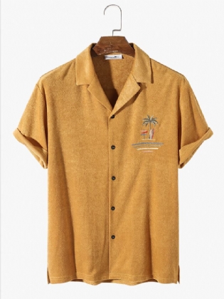 Herre Frottéhåndklæde Palmetræ-broderi Cabana-skjorter