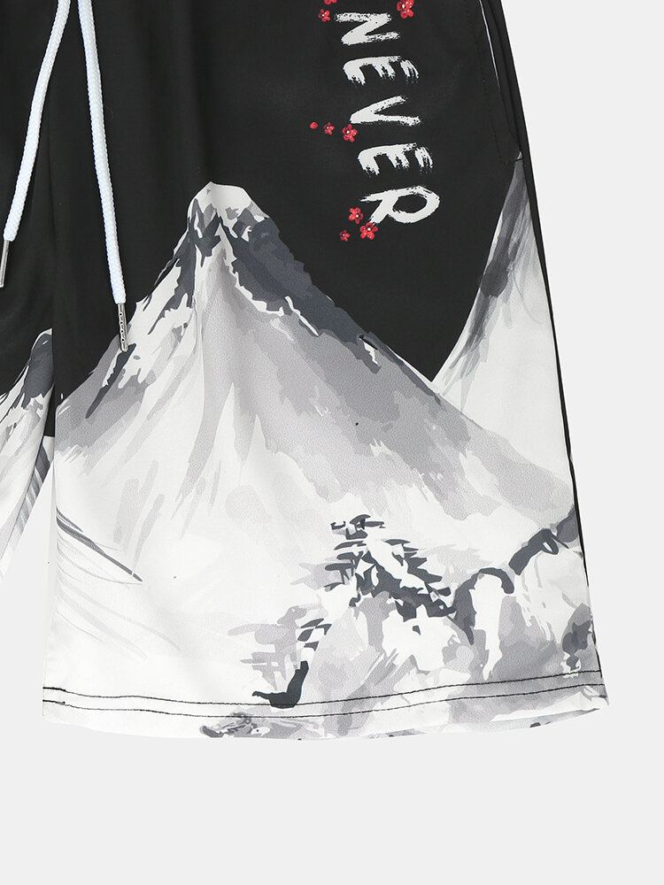 Herre Kimono Crane Mountain Landscape Print Lomme I To Dele