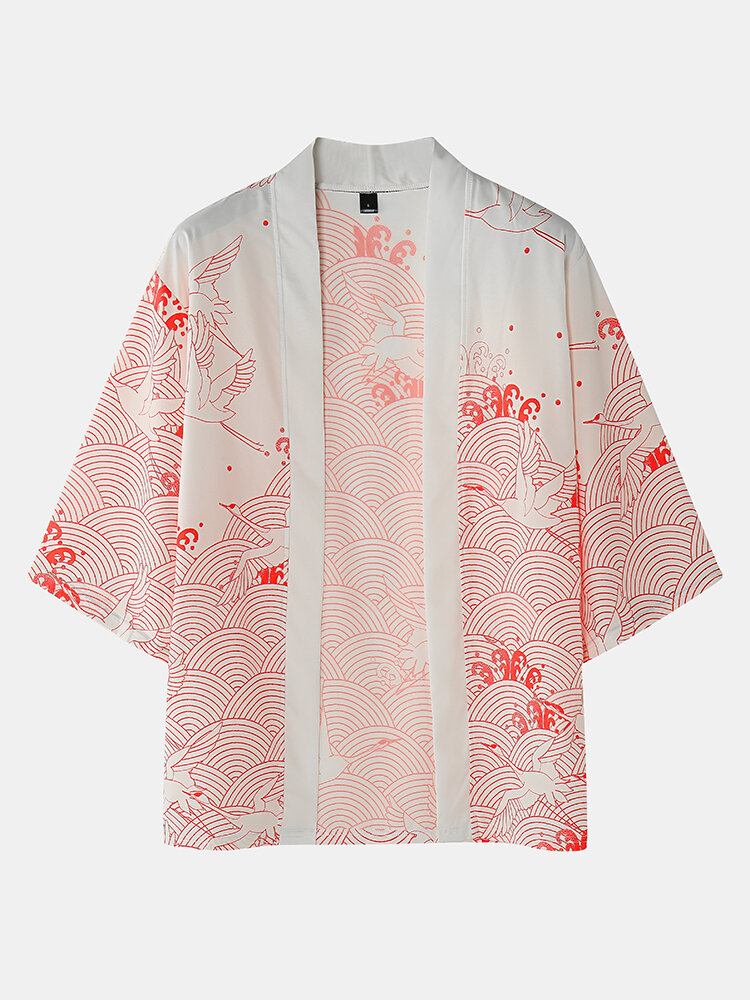 Herre Kimono Crane Propitious Clouds Pattern Snøre To Stykke Outfits