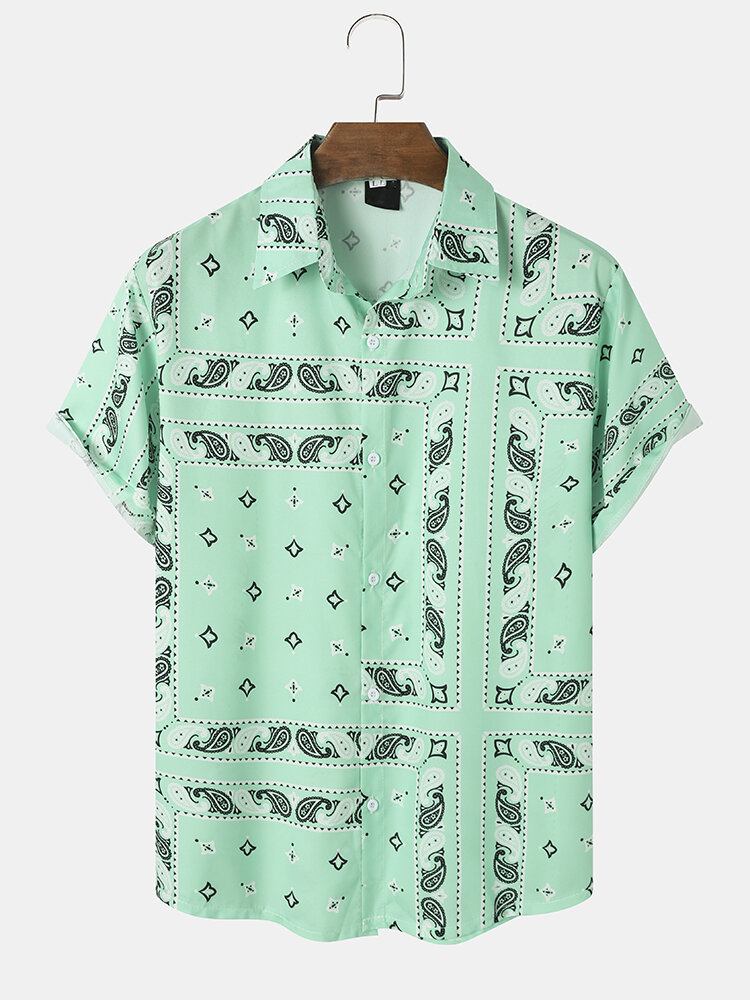 Herre Paisley Geometrisk Print Button Up Kortærmede Skjorter