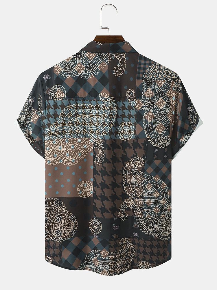 Herre Paisley Mix Print Lapel Etnisk Stil Kortærmede Skjorter