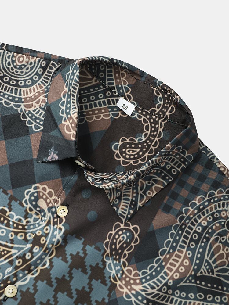 Herre Paisley Mix Print Lapel Etnisk Stil Kortærmede Skjorter