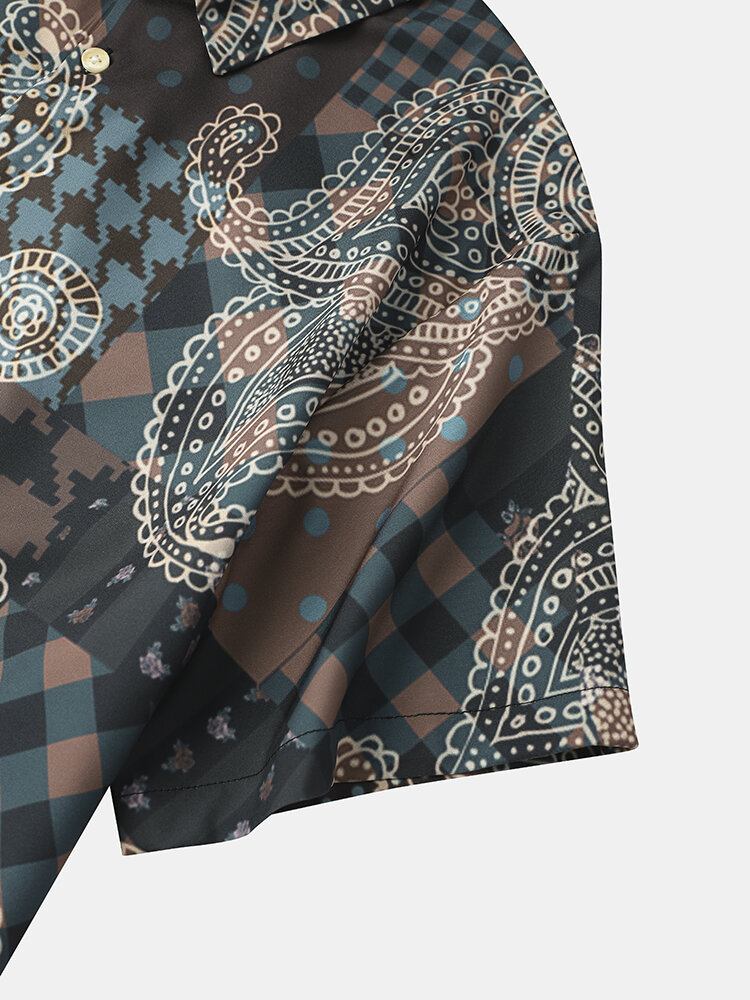 Herre Paisley Mix Print Lapel Etnisk Stil Kortærmede Skjorter