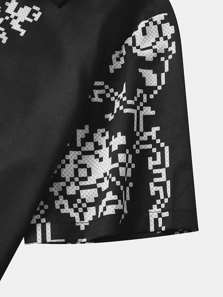 Herre Pixel Flower Print Lapel Vacation Kortærmede Skjorter