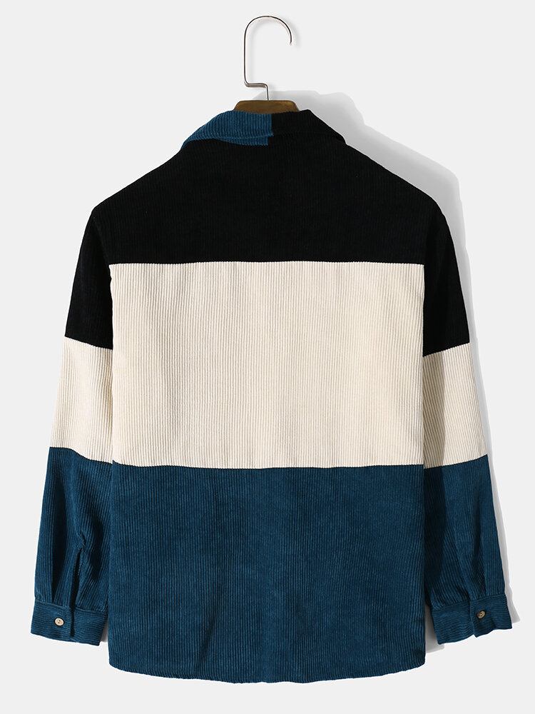 Herre Splejsning Fløjlsbukser Color Block Button Casual Skjorte