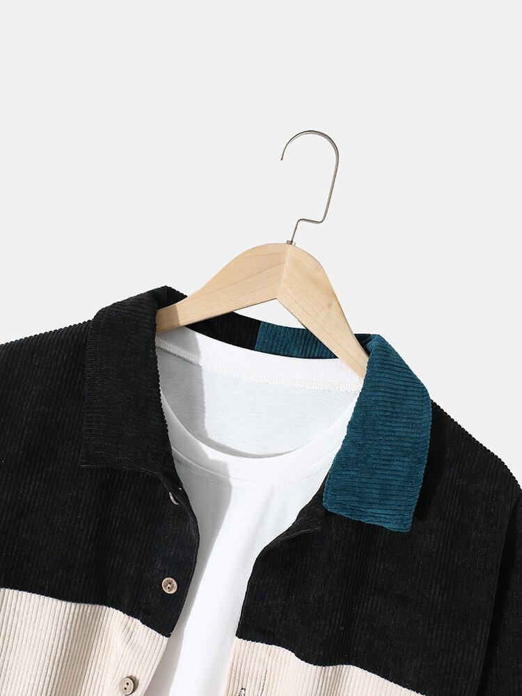 Herre Splejsning Fløjlsbukser Color Block Button Casual Skjorte