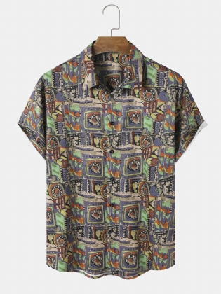 Herre Vintage Geometrisk Mønster Button Up Korte Ærmer Skjorter