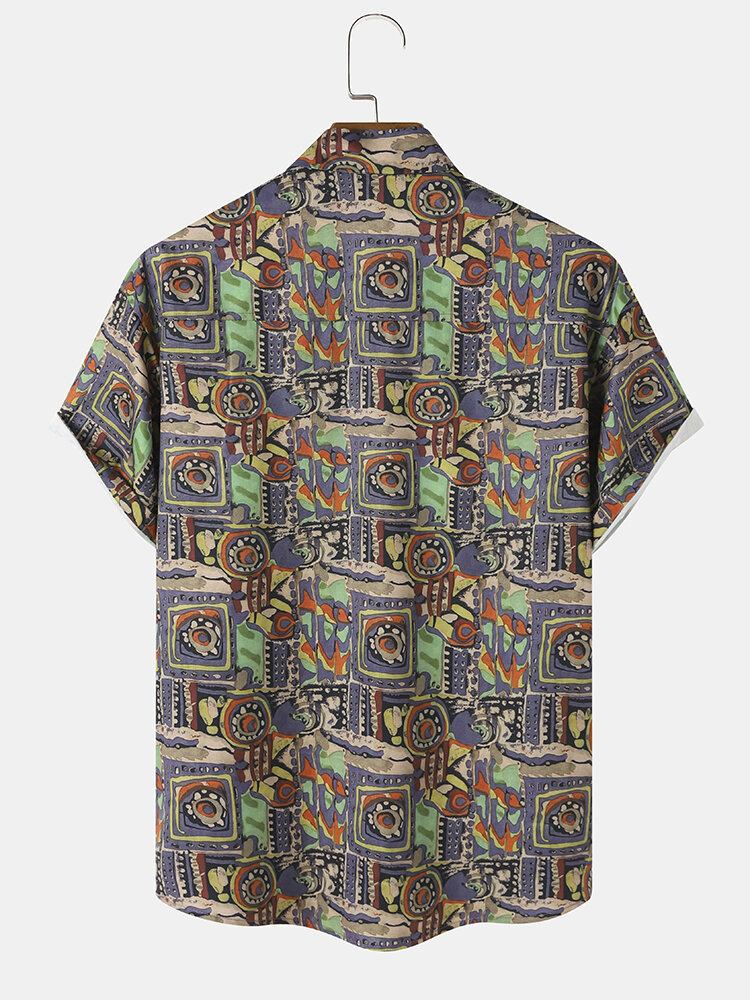 Herre Vintage Geometrisk Mønster Button Up Korte Ærmer Skjorter