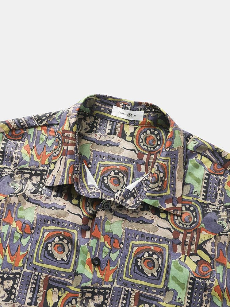 Herre Vintage Geometrisk Mønster Button Up Korte Ærmer Skjorter