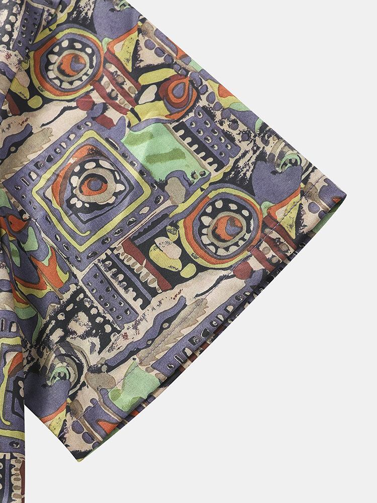 Herre Vintage Geometrisk Mønster Button Up Korte Ærmer Skjorter