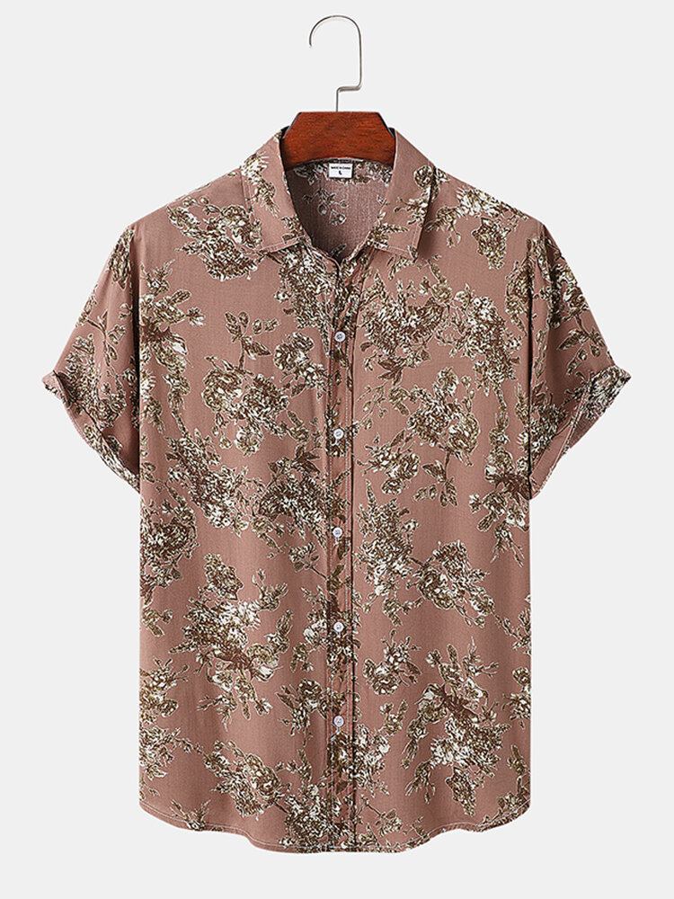 Herreplanter Print Button Up Holiday Kortærmede Skjorter