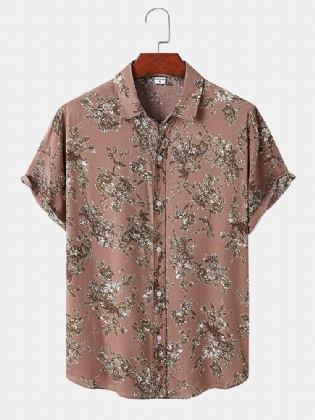 Herreplanter Print Button Up Holiday Kortærmede Skjorter