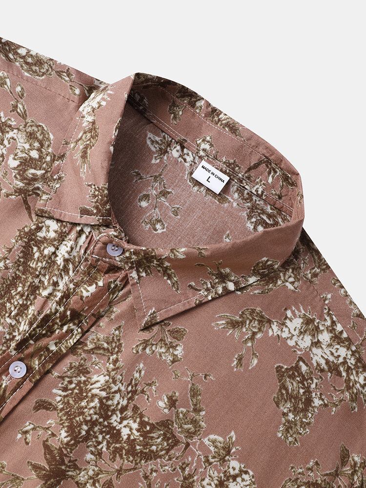 Herreplanter Print Button Up Holiday Kortærmede Skjorter