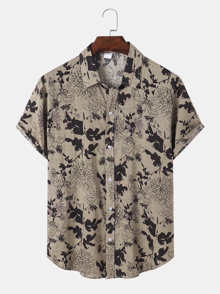 Herreplanter Print Button Up Holiday Kortærmede Skjorter