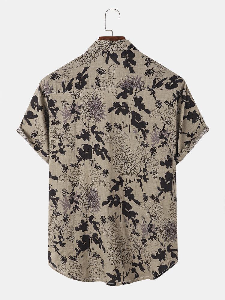 Herreplanter Print Button Up Holiday Kortærmede Skjorter