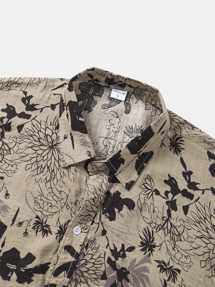 Herreplanter Print Button Up Holiday Kortærmede Skjorter